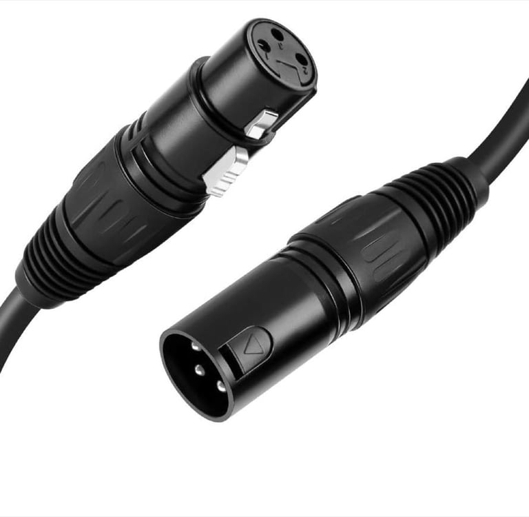 a pair of black and white cables connected to a black cord XLR