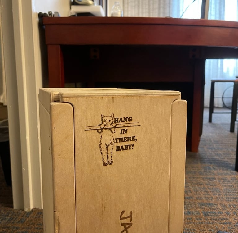 a refrigerator with a box of food inside of it