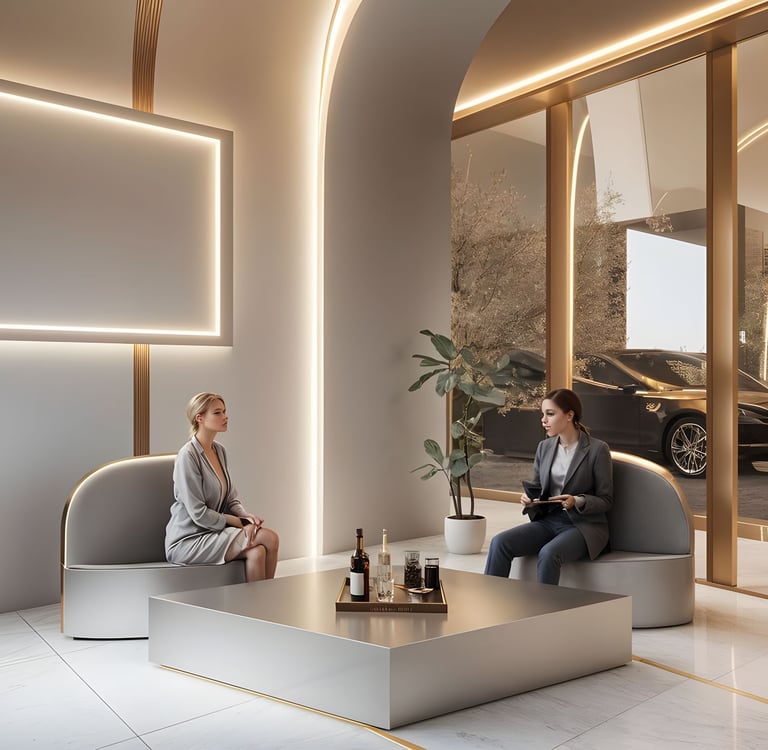 Luxury custom furniture design featuring sculptural lounge seating with refined metal finishes