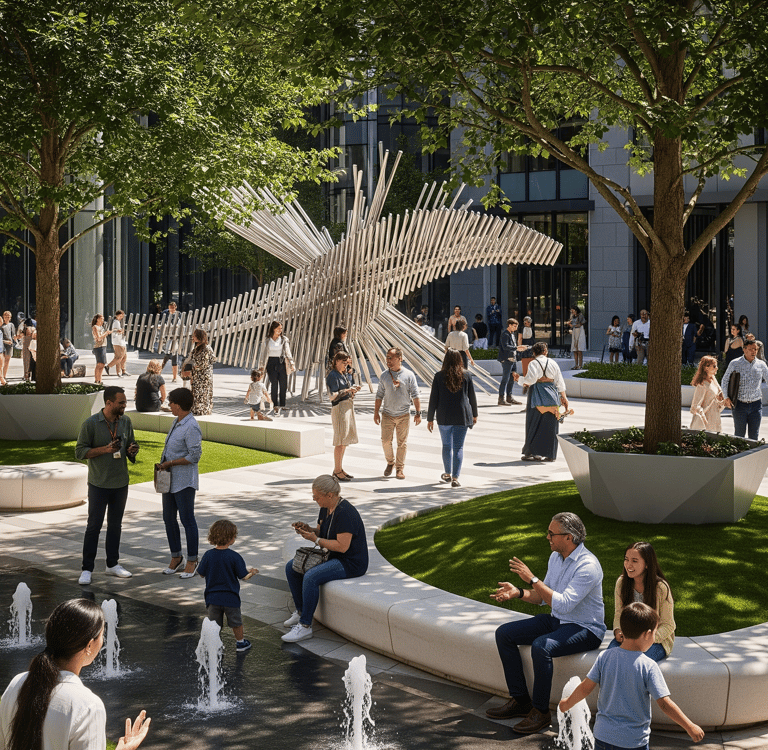 Elevated “Flight Path” Sky Bridges: Publicly accessible bridges between buildings that symbolize fli