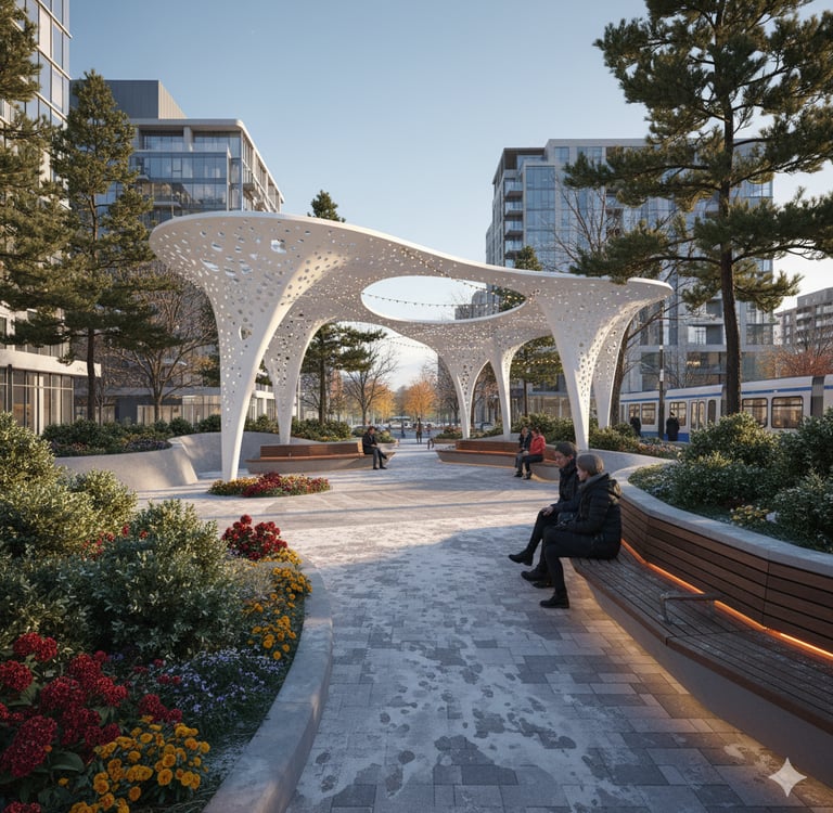 Urban public realm architecture study exploring mobility corridors and civic spaces in Toronto