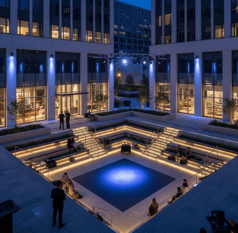  This area features diverse building facades and is designed for functionality and architectural int