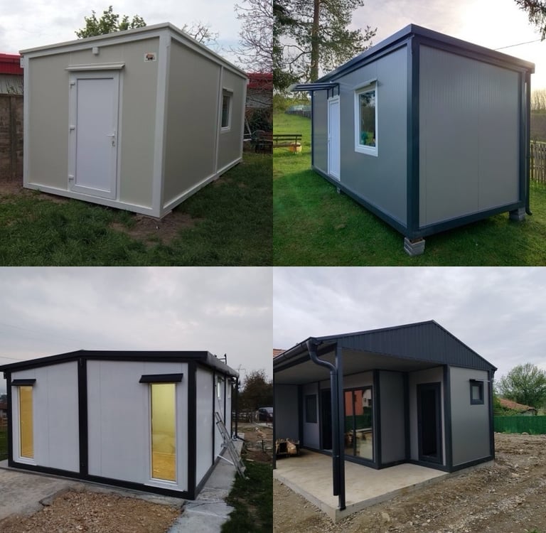 Gradjevinski stambeni kontejneri sa nastresnicom i dodatnim krovom kolaz fotografija