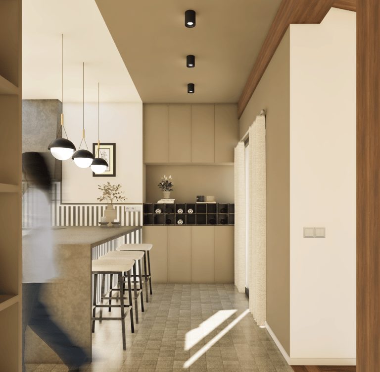 Cuisine moderne en bois et beige - aménagement sur mesure Lyon - Studio 975 architecture intérieur