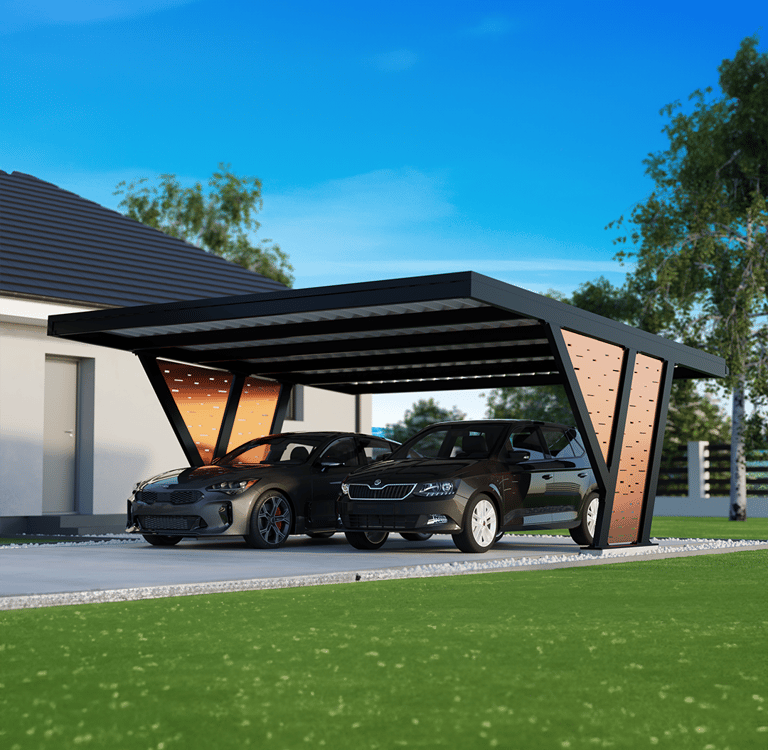 Nowoczesny stalowy carport samochodowy dwustanowiskowy