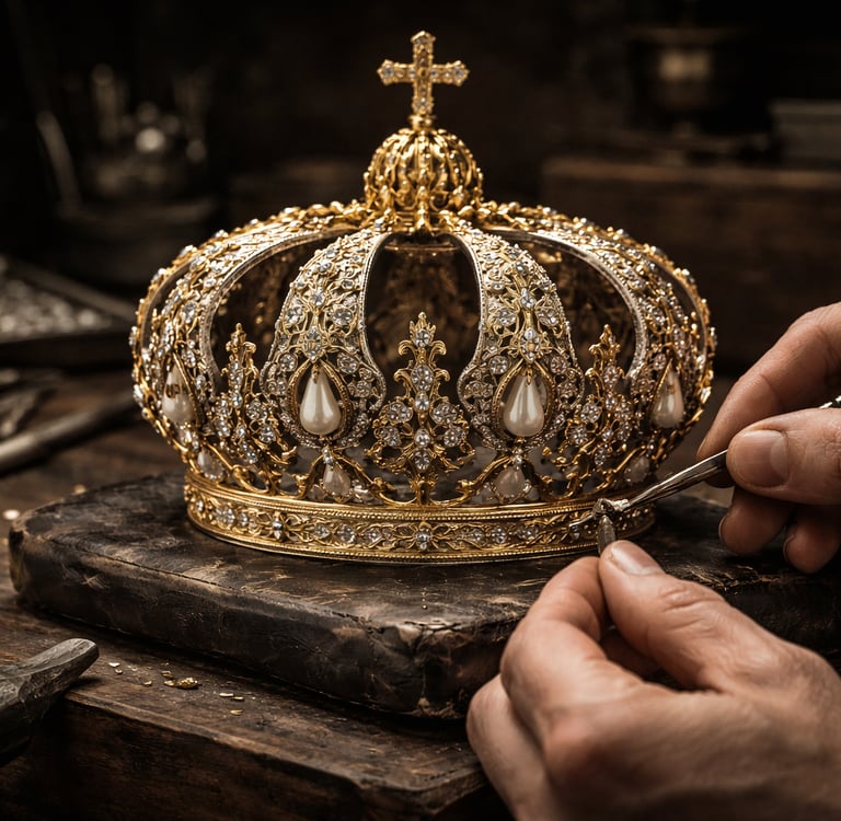 detalle corona de oro manos trabajando