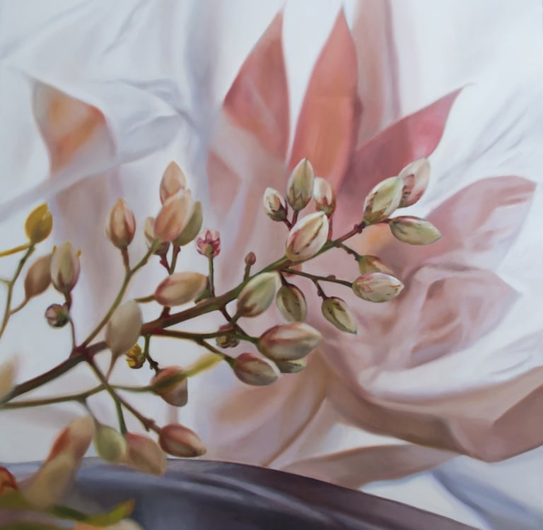 Nandina con plastico. Óleo sobre tabla. Obra de Maite Backman