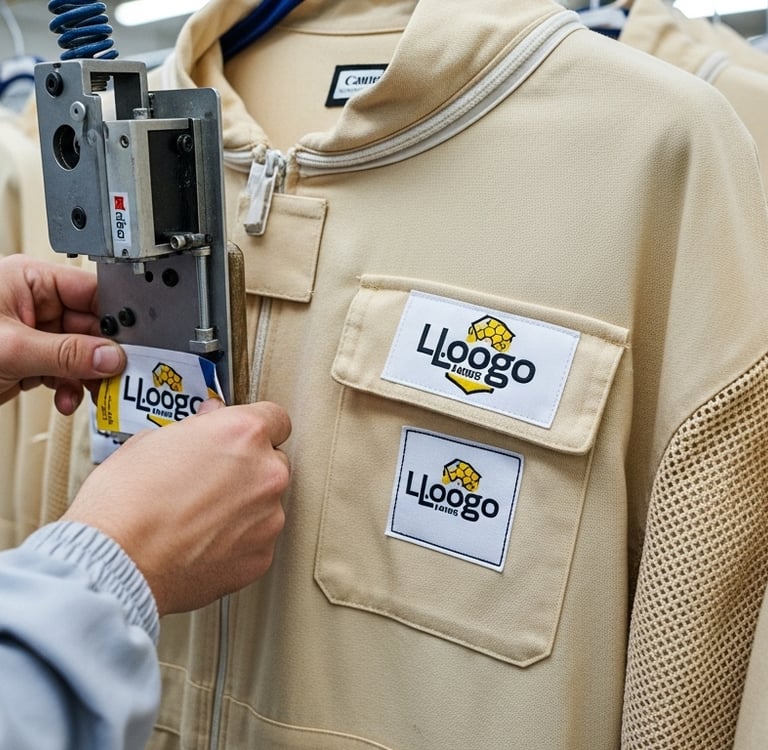 Customized logos and private labels on bee jackets manufactured by Heliotrope Bee.