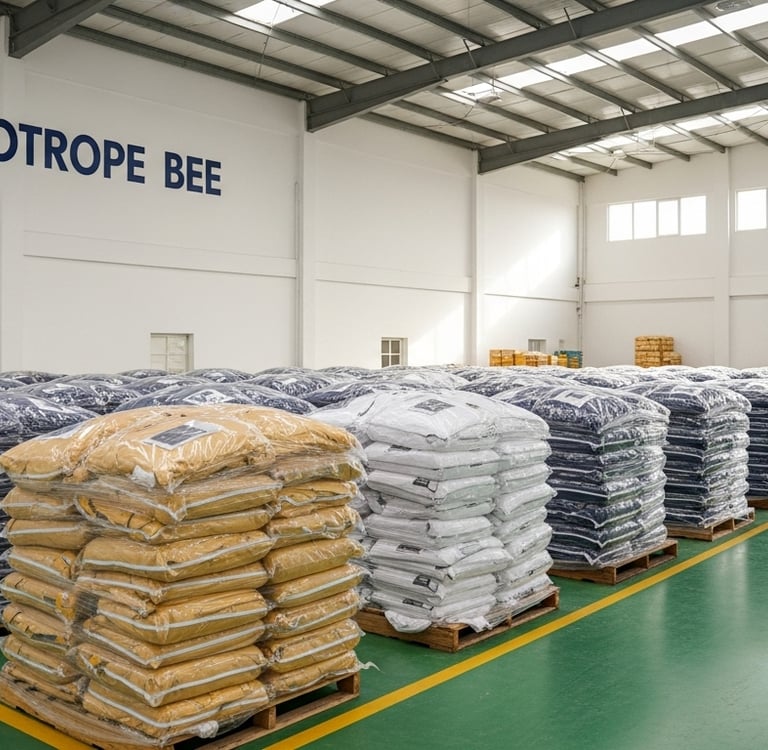  Heliotrope Bee warehouse with bulk orders of beekeeping suits.