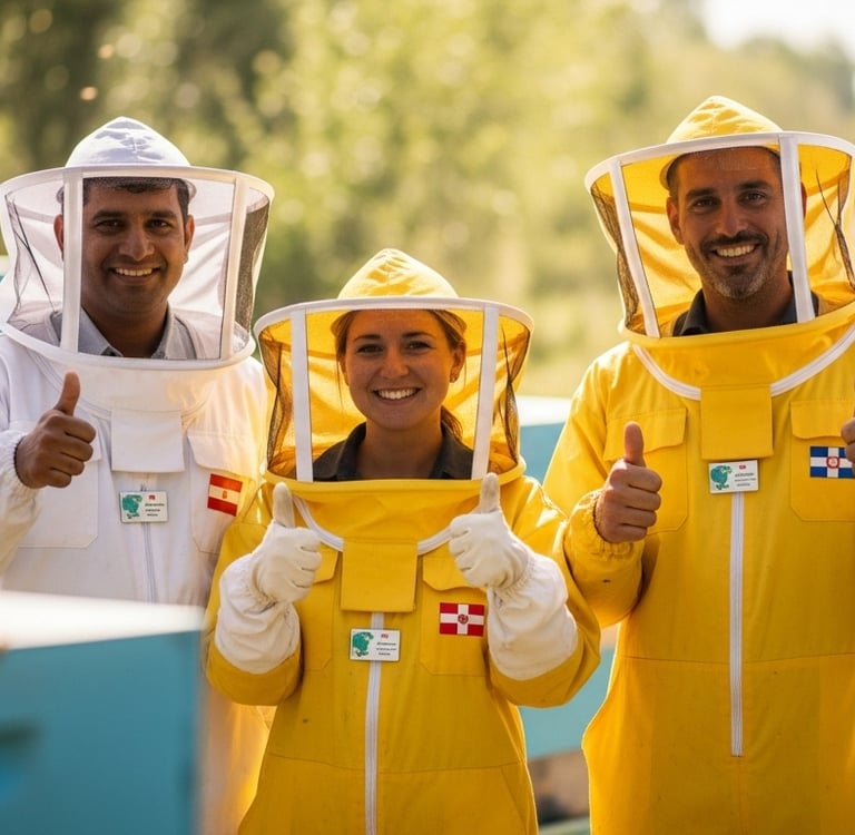 International beekeepers giving reviews on Heliotrope Bee gear.