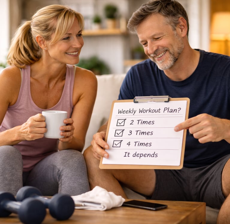 Robb Sheridan showing a couple discussing how many workouts per week fits their lifestyle