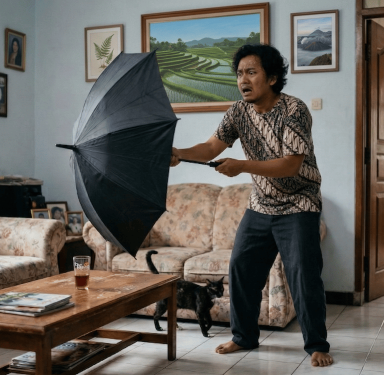 Takut membuka payung dalam ruangan