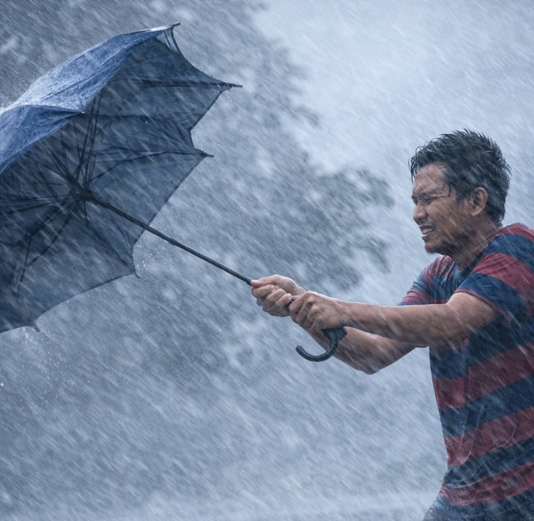 Pria melindungi diri dengan payung