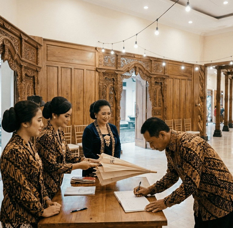 Memberi payung kepada tamu pernikahan