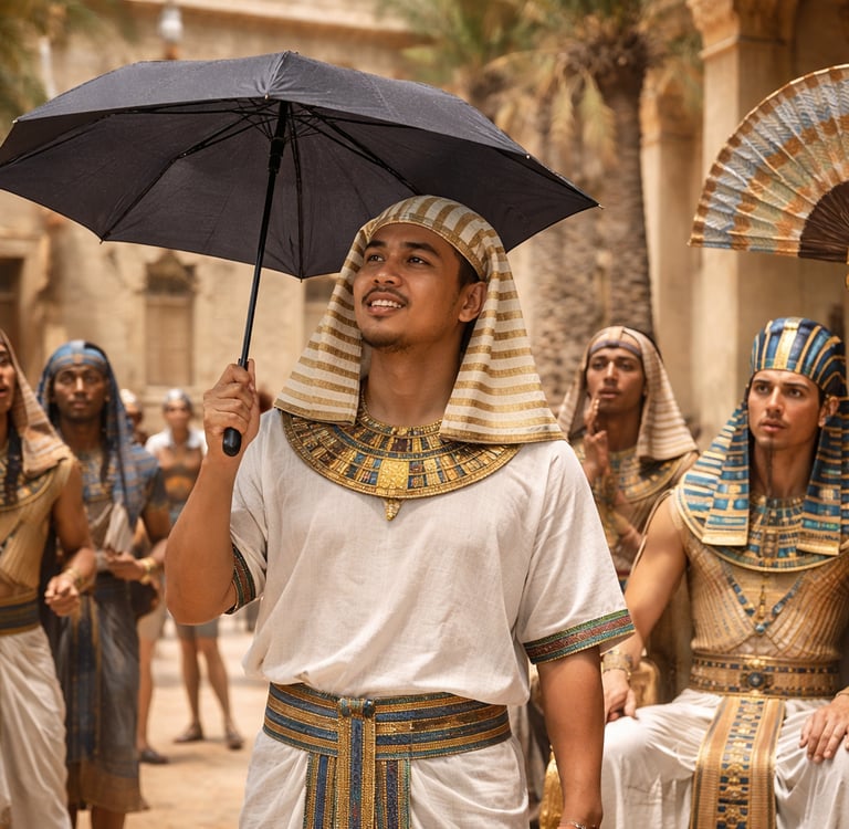 Pria pakai payung modern di Mesir Kuno