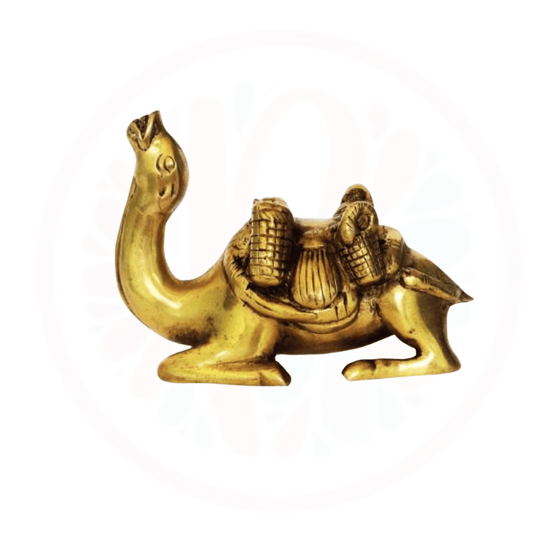 a gold colored camell with a camel in the middle of it