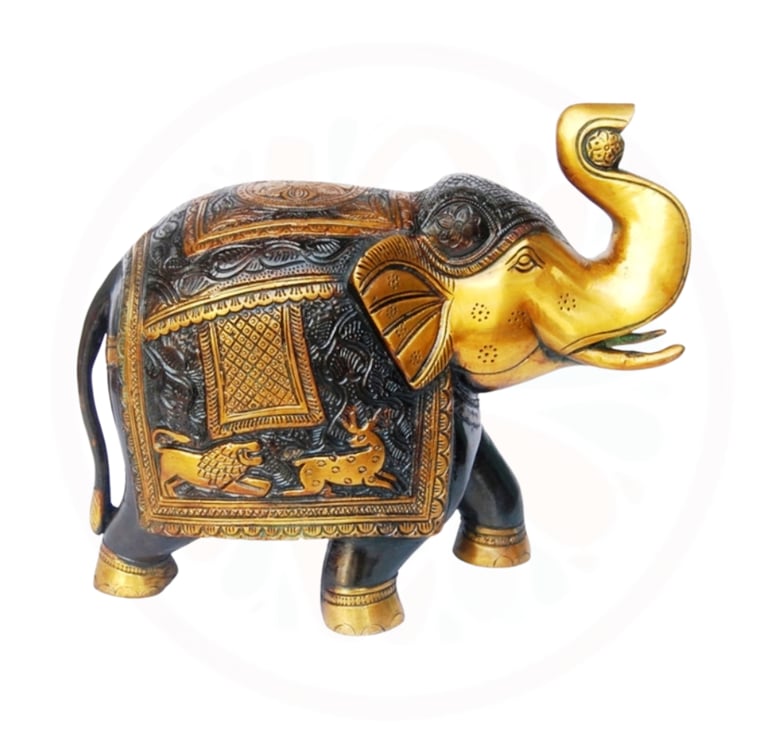 a decorative elephant statue of a golden elephant