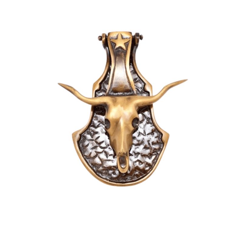 a bull head with a long horn and a long horn