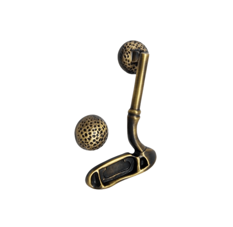 a golf ball and a golf club on a white background