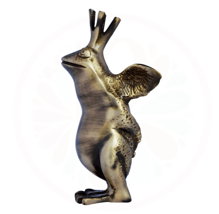 a statue of a bird with a bird on it's back