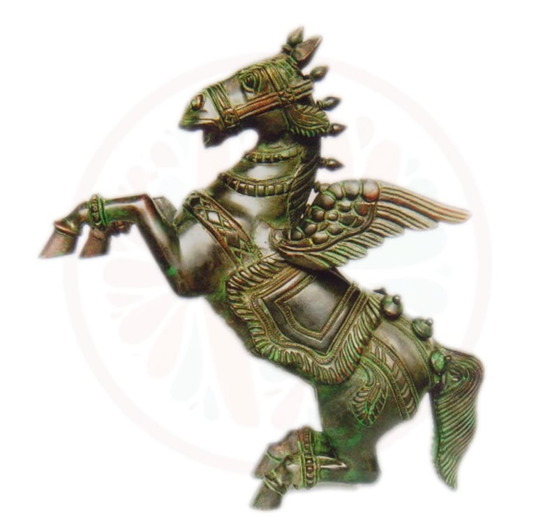 a statue of a horse with a horse headdress