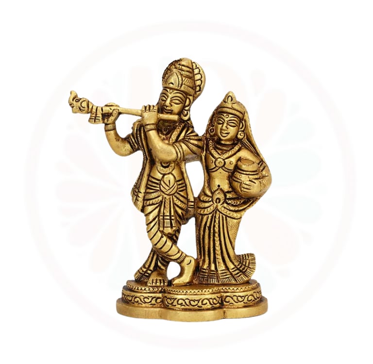 Handmade Brass Radha Krishna Idol with Flute