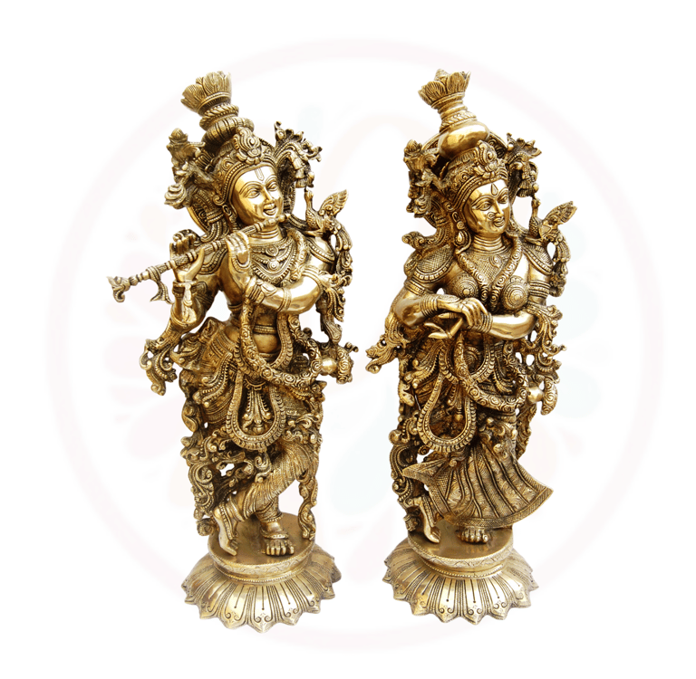 a pair of two statues of hindu deitiesReligious Brass Radha Krishna Statue