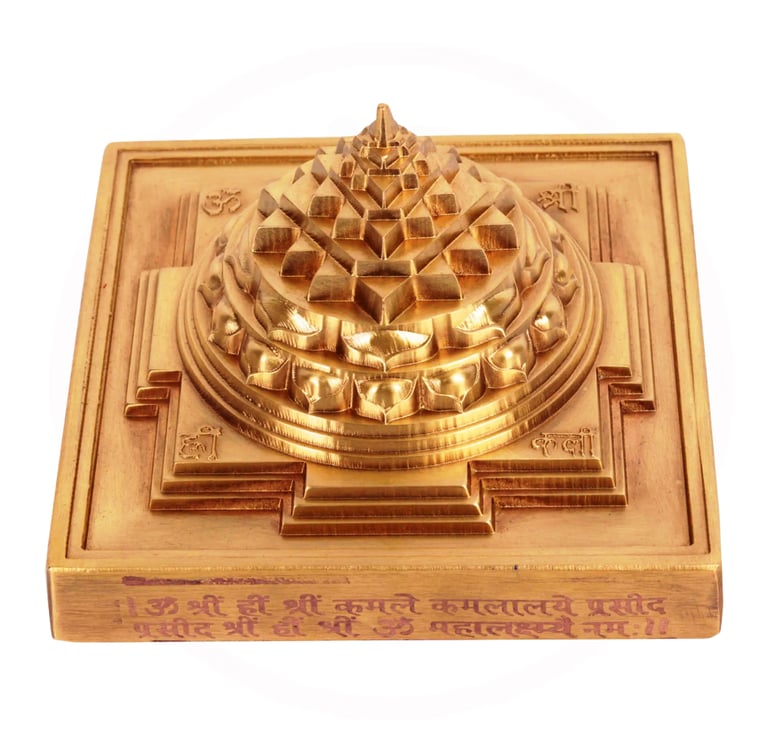 The image displays Shri yantras crafted by Prajjwal International Company in Aligarh