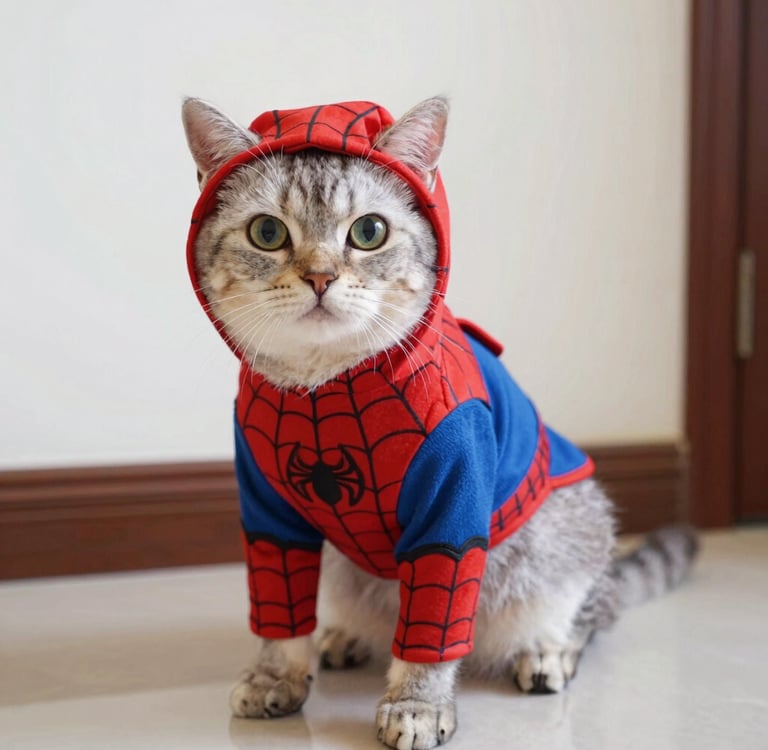 Gatito con disfraz de spiderman.