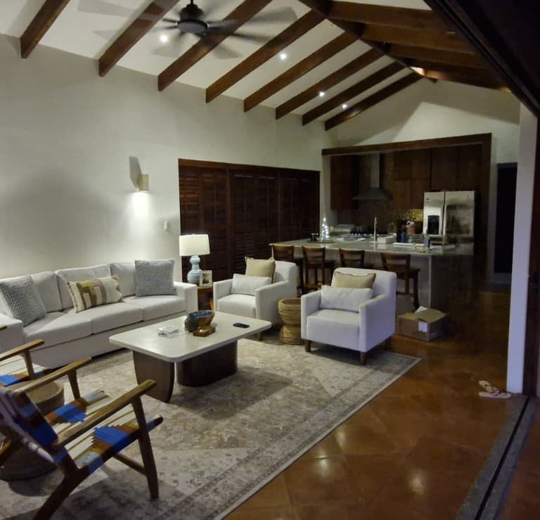 Image of fully renovated living room and kitchen in samara, guanacaste