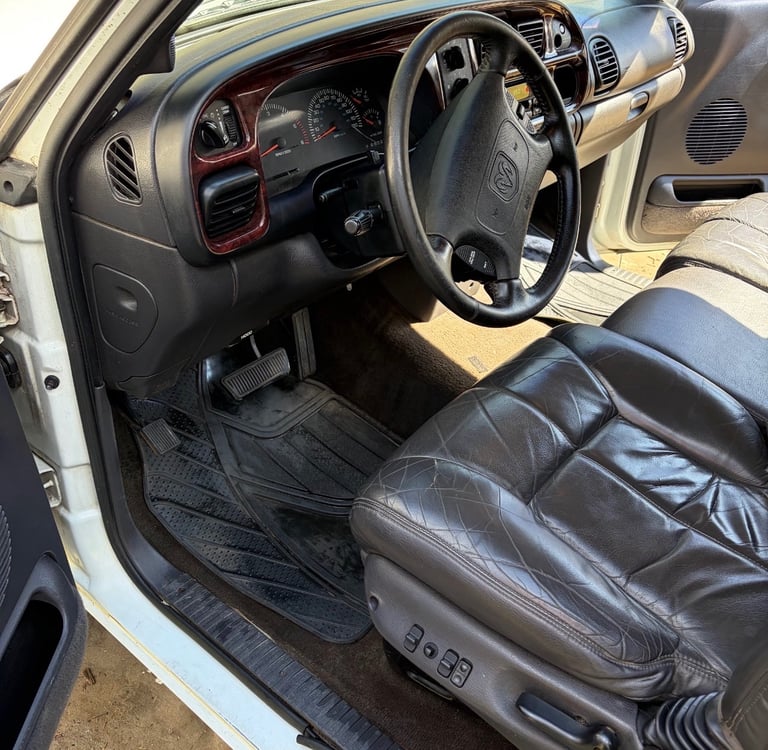 Interior view of white truck fully detailed by j&s auto detailing