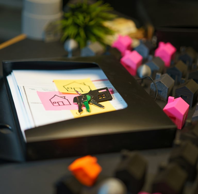 a keyboard and a keyboard with sticky notes on it