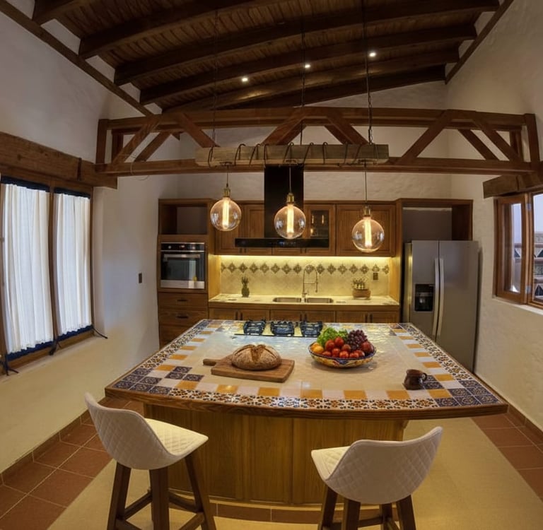 cocina equipada con isla estilo rústico