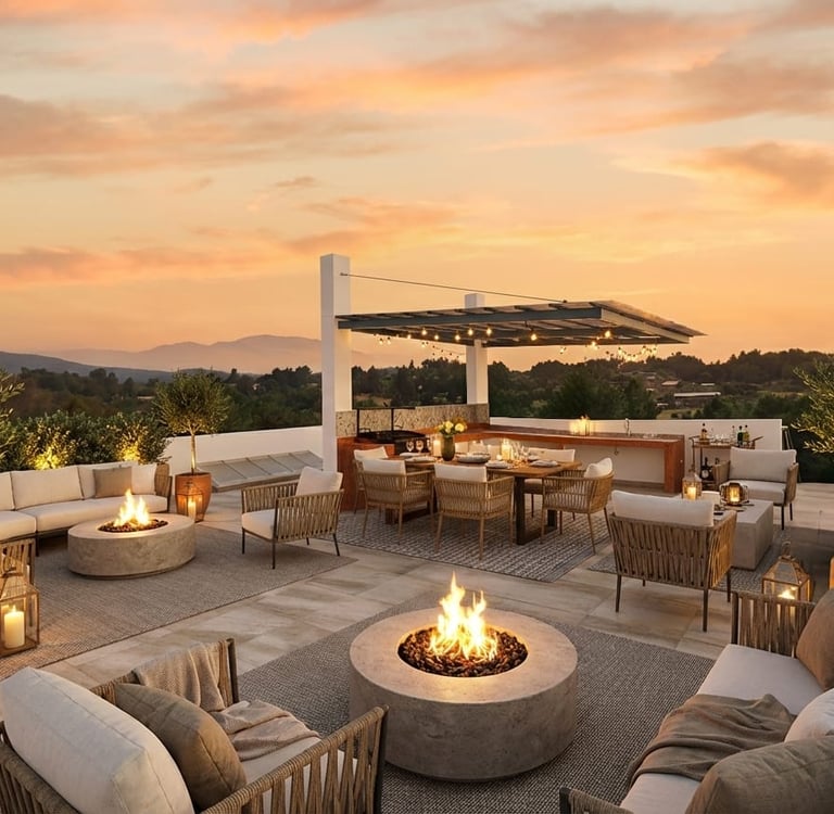 Rooftop de lujo en Casa Cosmos Pátzcuaro con área de asador y vista panorámica 