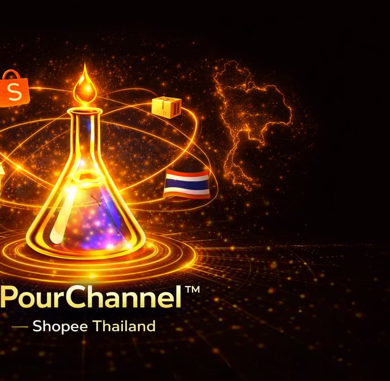 Pour Channel Thailand visual showing Shopee marketplace used for domestic product sales