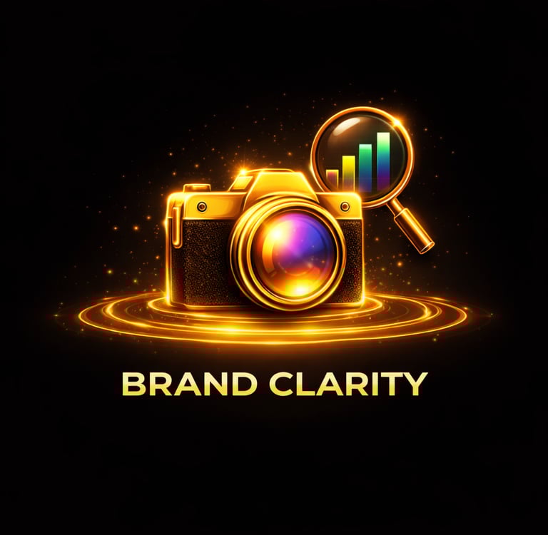 Brand Clarity gold camera icon on black background