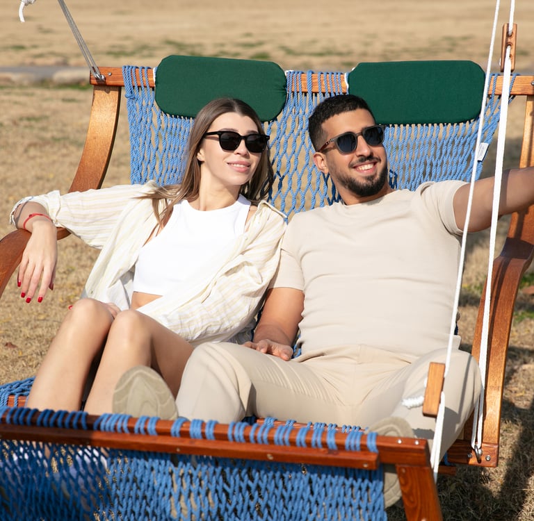 Coastal blue rope hammock swing chair
