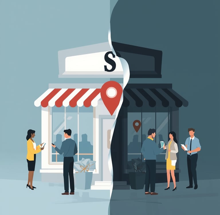 um grupo de pessoas em pé em frente a uma loja