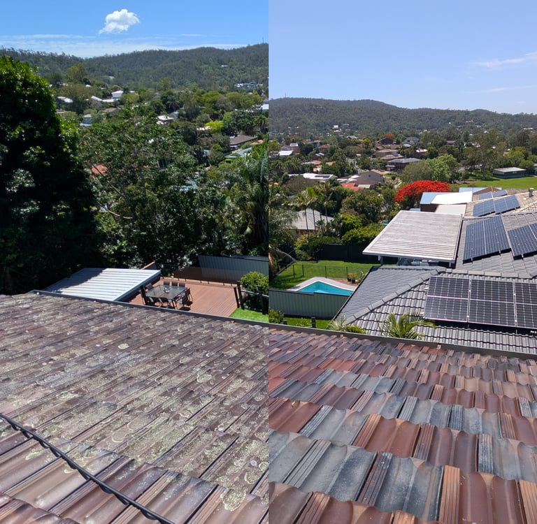 Roof Soft Wash Before and After In Brisbane By Golden Hands Pressure Cleaning