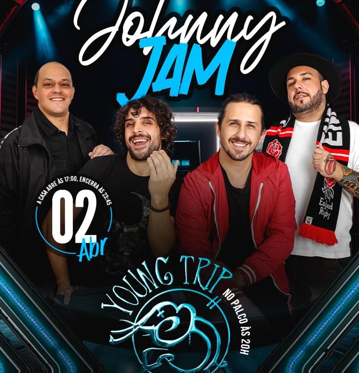 Banda Young Trip tocando rock ao vivo no Johnny C em Osasco com público animado