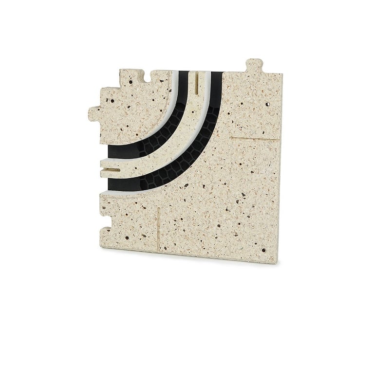 ERGOVENT LINEO PRO PUZZLE 2-slot moulage 20x20 round corner piece showing curved dual slot grilles and puzzle lock edges