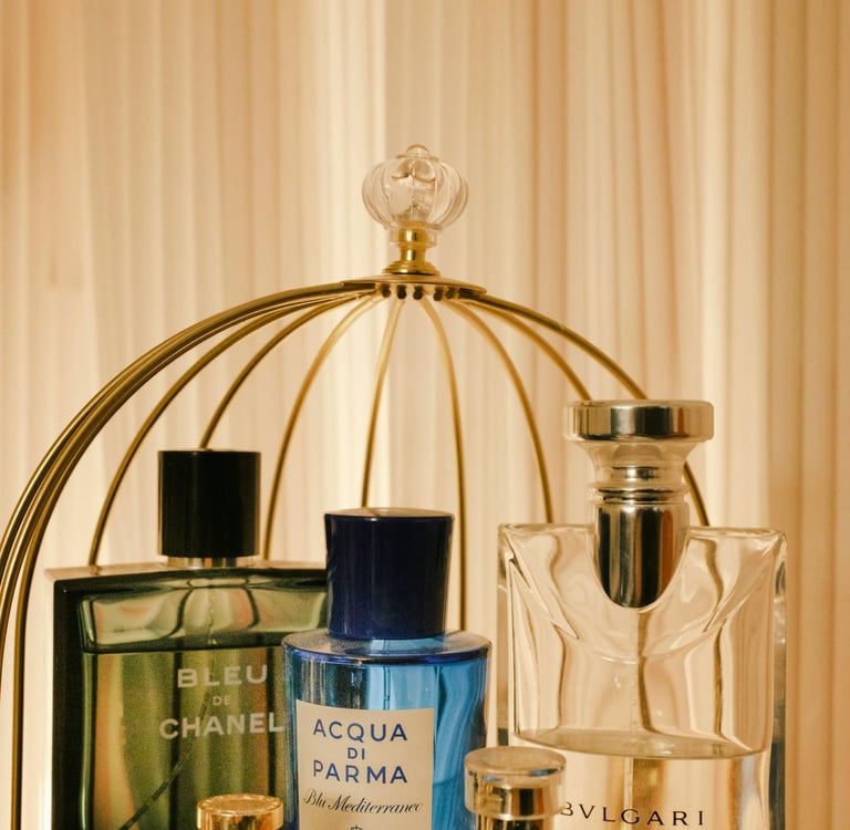 man's fragrance collection with bleu de channel, acqua di parma, bulgari