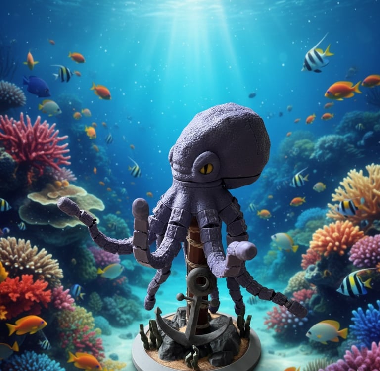 octopus with mechanical moving tentacles