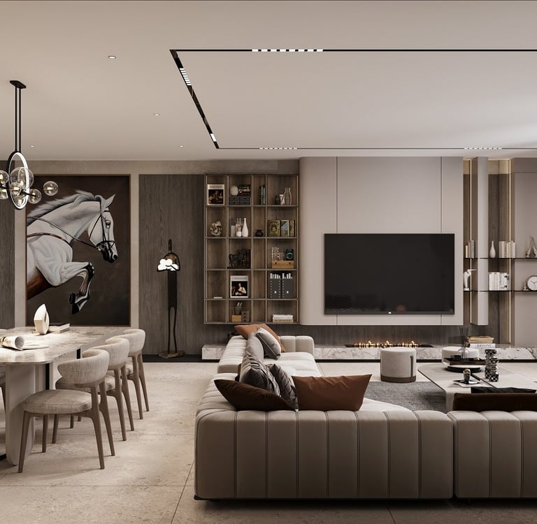 Antalya'da modern plan kurgusuna sahip konut iç mimari projesi.