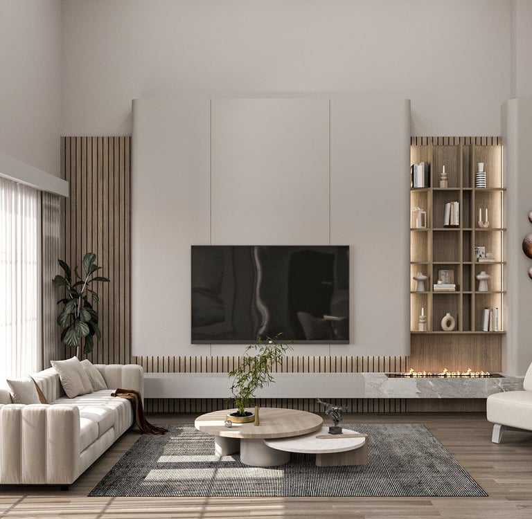 Modern salon iç mimari tasarım projesi.