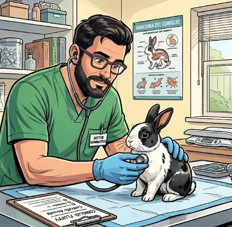 Veterinario specializzato che visita un coniglio