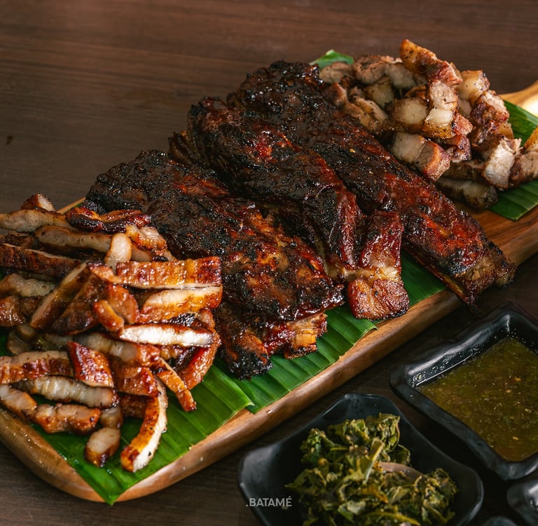 a platter of pork bbq at BPK Chika Batam