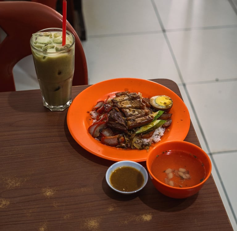 Nasi Campur Babi or Cha Sio Peng at Kedai Kopi Aan in Batam
