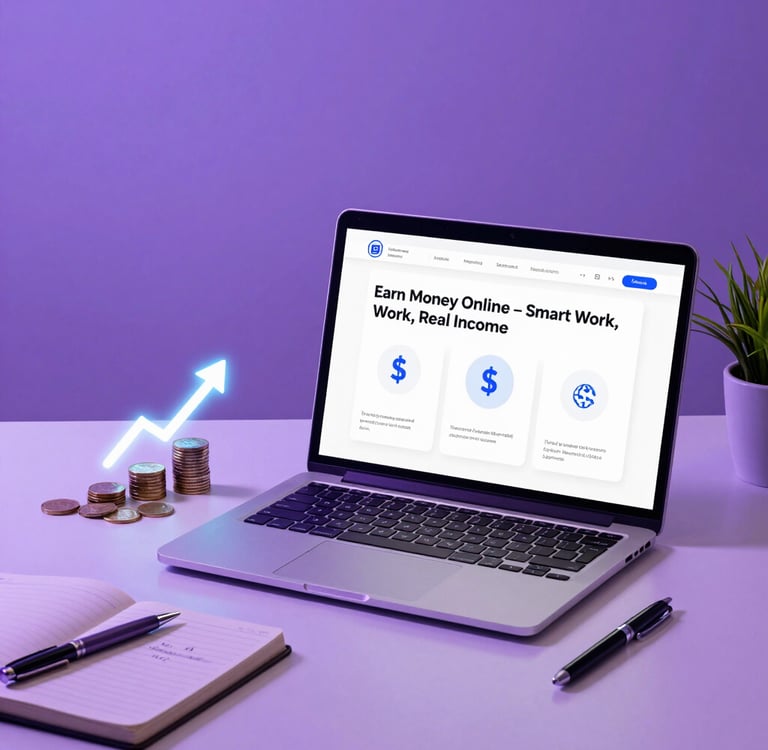 A vibrant neon-lit laptop screen displaying a colorful blog post on freelancing tips.