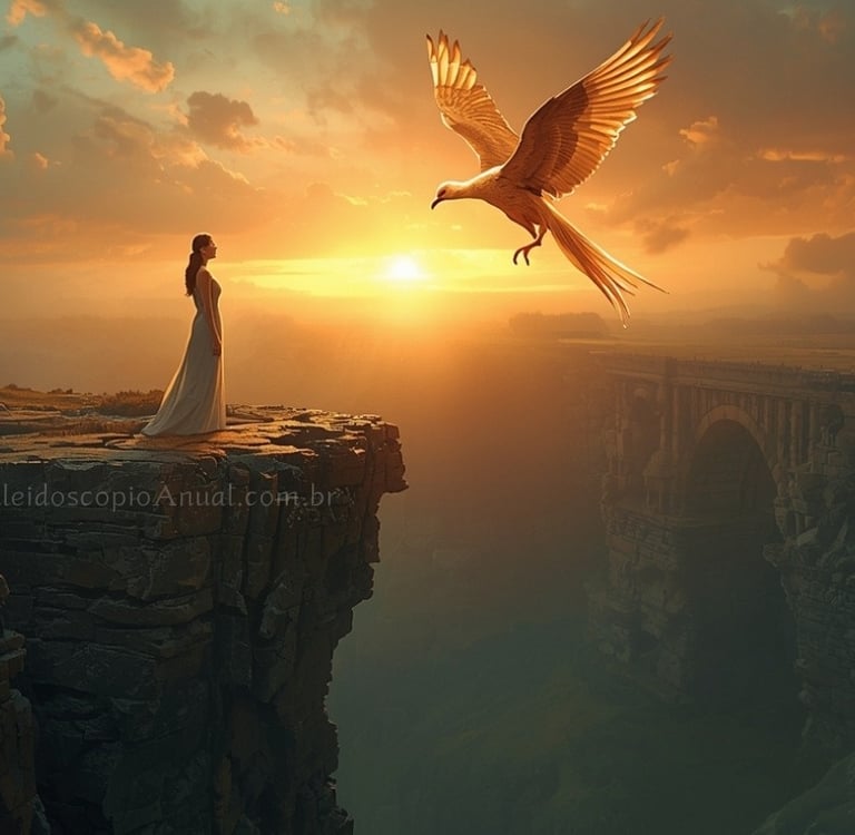 Símbolo do arcano da morte no tarot para o dia 11 de janeiro - Mulher olhando para uma Fênix.